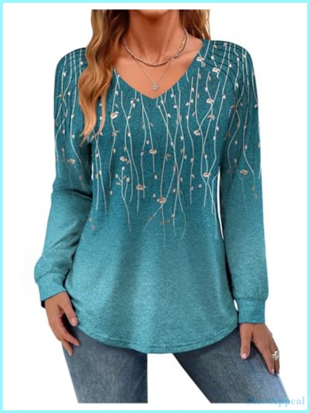 Womens Long Sleeve V Neck Pleated Tunic Top Casual Blouse